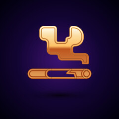 Gold Cigarette icon isolated on black background. Tobacco sign. Smoking symbol. Vector
