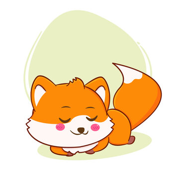 Cute fox sleeping cartoon character isolated hand drawn style