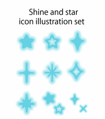 輝き効果と星のアイコンイラストセット