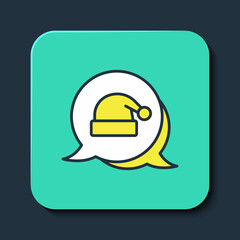 Filled outline Christmas Santa Claus hat icon isolated on blue background. Merry Christmas and Happy New Year. Turquoise square button. Vector