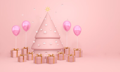 Christmas day for Party and Celebrations in Wall Background. 3D illustration, 3D rendering	
