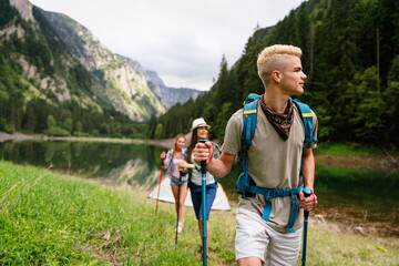 Group of happy friends enjoying outdoor activity together