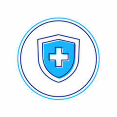 Obraz premium Filled outline Life insurance with shield icon isolated on white background. Security, safety, protection, protect concept. Vector