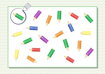 Circle green color. Kindergarten worksheet to help children strengthen his visual discrimination skills. Cute cartoon pencils