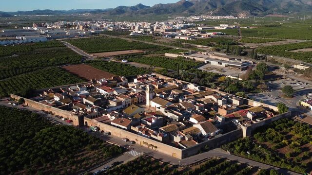 Drone footage of Medieval village of Mascarell in Spain
