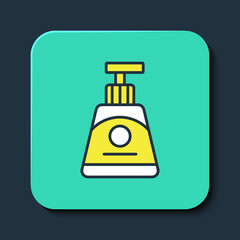 Obraz premium Filled outline Cream or lotion cosmetic tube icon isolated on blue background. Body care products for woman. Turquoise square button. Vector