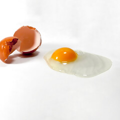 Cracked Raw  Egg. Isolated on a white background. Copy Space. Stock Image.