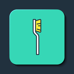 Filled outline Toothbrush icon isolated on blue background. Turquoise square button. Vector