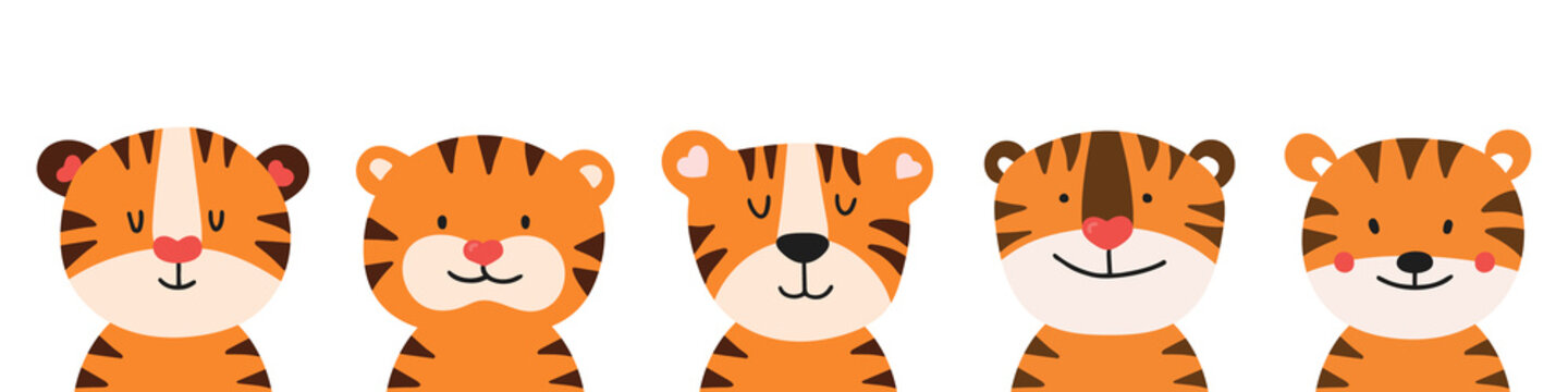 Set of little tiger in cartoon style. Vector illustration