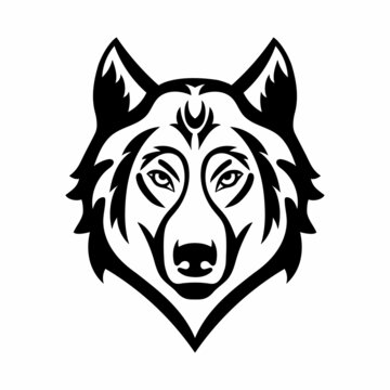 Wolf Head Icon in black and white. Vector illustration for mascot and T-shirt graphic. Wolf or dog Face sign isolated on white