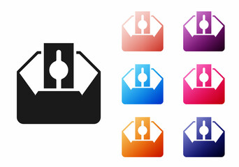 Black Donate or pay your zakat as muslim obligatory icon isolated on white background. Muslim charity or alms in ramadan kareem before eid al-fir. Set icons colorful. Vector