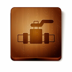 Brown Industry metallic pipes and valve icon isolated on white background. Wooden square button. Vector