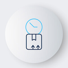 Line Carton cardboard box and fast time delivery icon isolated on white background. Box, package, parcel sign. Delivery and packaging. Colorful outline concept. Vector