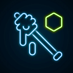 Glowing neon line Honey dipper stick icon isolated on black background. Honey ladle. Colorful outline concept. Vector