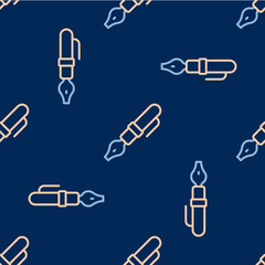 Line Fountain pen nib icon isolated seamless pattern on blue background. Pen tool sign. Vector