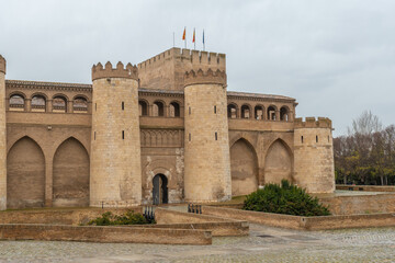 Entrance of the Palace of the Aljaferia of the hudie kings of Saraqusta in the city of Zaragoza,...