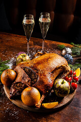 Christmas turkey on teh wooden table