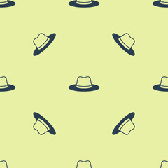 Blue Man hat with ribbon icon isolated seamless pattern on yellow background. Vector