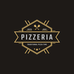 Vintage Classic Emblem Badge Spatula Pizza Pizzeria Logo Design Inspiration