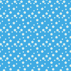 colorful simple vector flat art seamless pattern of white flowers on blue background