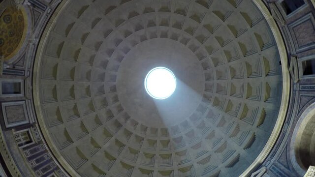 Down top view of The Pantheon ceiling from the former Roman temple and since the year 609 a Catholic churchin Rome Italy Europe the building is a popular tourist attraction 4k high resolution footage