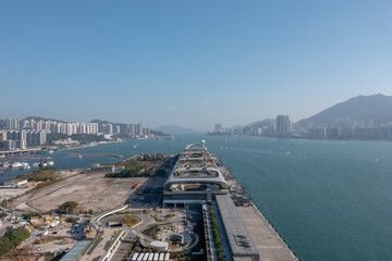 Aerial view of Kai Tak Cruise Terminal, Kwun Tong, Hong Kong 11 Dec 2021