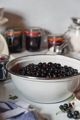 Bowl of fresh blackberries as ingredient for jam
