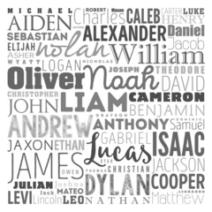 Obraz premium The Top Most Popular Baby Boy Names word cloud collage, concept background