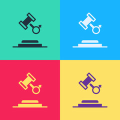 Pop art Female rights icon isolated on color background. Female power. Vector