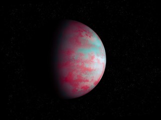 Terrestrial planet with an atmosphere and a solid surface. Amazing alien world 3d illustration. 