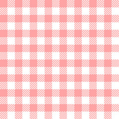 Gingham check buffalo plaid pink and white seamless pattern. Pastel vichy tartan background. Vector flat backdrop. Design for blanket, shirt, wrapping, Easter holiday fashion fabric