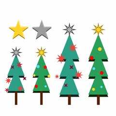 Obraz premium Asset of Christmas tree and Pair of stars, in flat design artwork