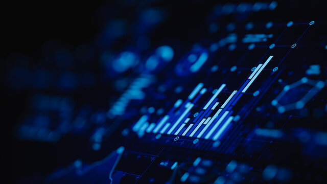 Financial data document graph chart report statistic marketing research development  planning management strategy analysis accounting. Financial business technology hologram concept. 3d rendering.