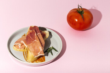 Traditional Spanish Iberian Serrano Ham with Tomato