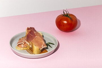 Traditional Spanish Iberian Serrano Ham with Tomato