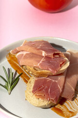 Traditional Spanish Iberian Serrano Ham with Tomato