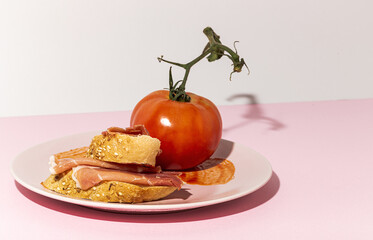 Traditional Spanish Iberian Serrano Ham with Tomato