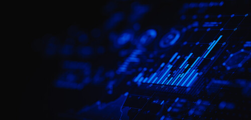 Financial data document graph chart report statistic marketing research development  planning management strategy analysis accounting. Financial business technology hologram concept. 3d rendering.