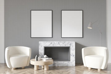 Two frames in grey and white seating area
