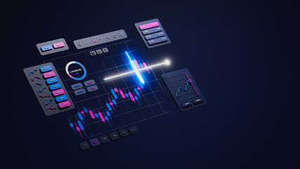Financial business investment stock market forex crypto currency Trading candlestick data profits analysis chart graph interface display technology, stock chart concept, 3d rendering.