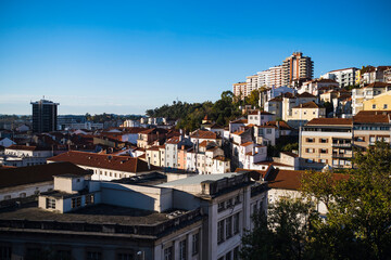 An overhead view of the houses of Coimbra, Portugal.