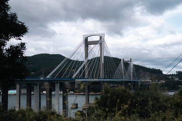 View of the Rande Bridge or Ponte de Rande, It spans Vigo bay across the Rande Strait, Galicia, Spain.