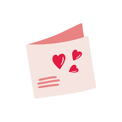 Hand drawn greeting card with hearts isolated on a white background. Doodle, illustration in a simple flat style. It can be used for decoration of textile, paper and other surfaces.