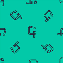 Blue line Clamp and screw tool icon isolated seamless pattern on green background. Locksmith tool. Vector