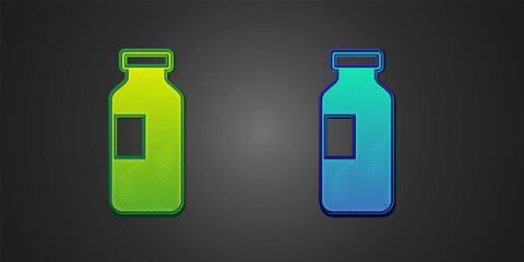 Green and blue Bottle of water icon isolated on black background. Soda aqua drink sign. Vector