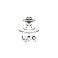 Vector illustration of the concept of a UFO plane taking off in soft and simple colors, perfect for icons or adding to your company's background appearance.