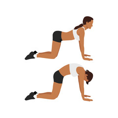 Woman doing cat back. backward  camel stretch exercise flat vector illustration isolated on white background