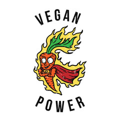 muscle carrot superhero illustration wearing flying cape