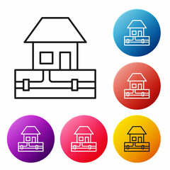 Black line Water supply pipes and house icon isolated on white background. Set icons colorful circle buttons. Vector