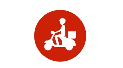 Vector Red isolated Illustration of a Delivery Motorcycle Guy. Man in a Motorocycle making a Delivery